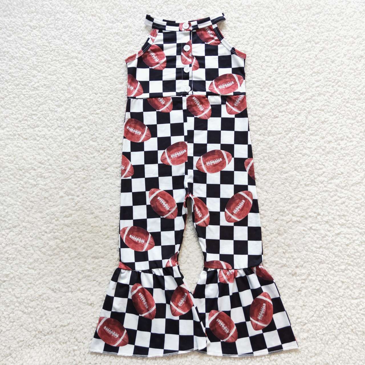 kids girl sleeveless checkered football jumpsuit