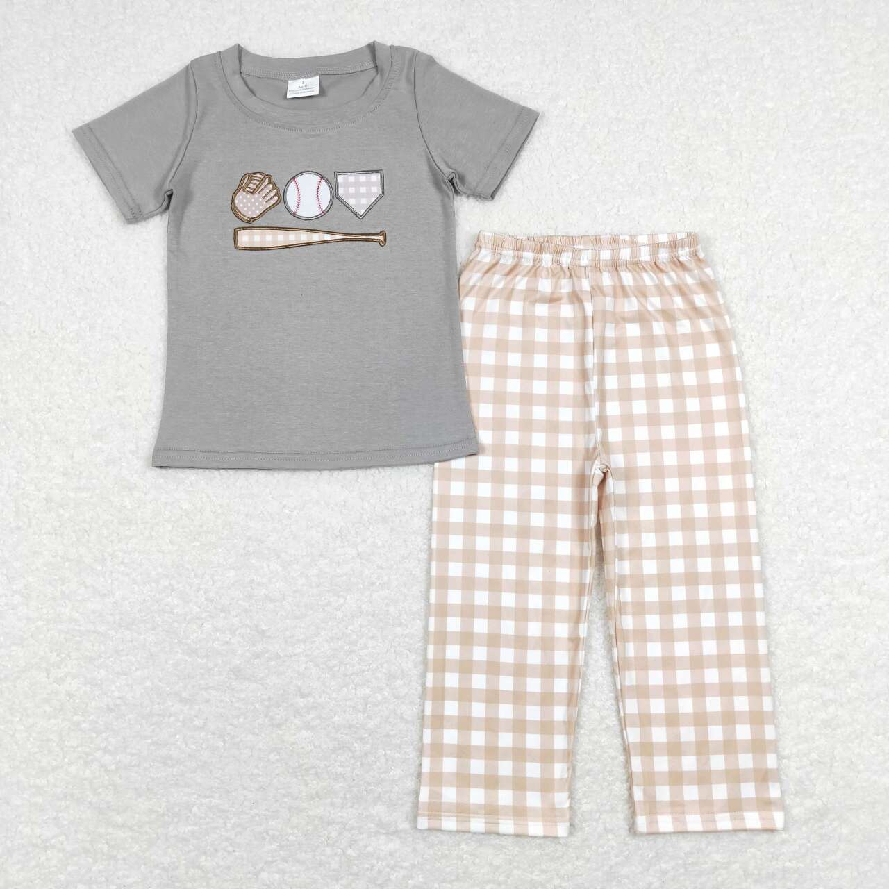 boy short sleeve baseball embroidery pants outfit