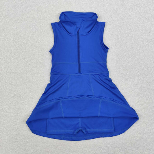 little girl royal blue zip yoga one piece activewear