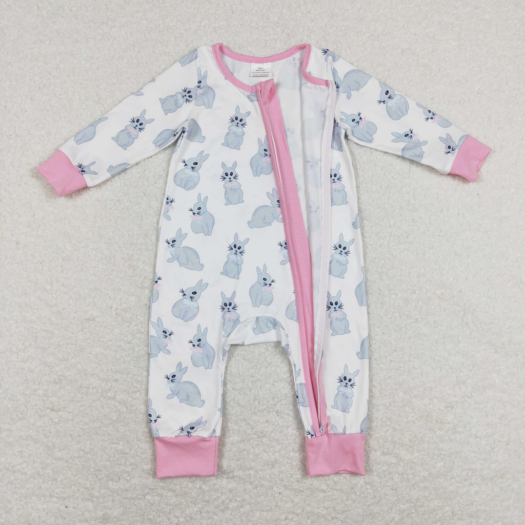 baby girl pink easter rabbit sleeper zipper PJs