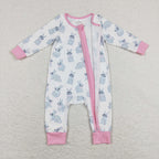 baby girl pink easter rabbit sleeper zipper PJs