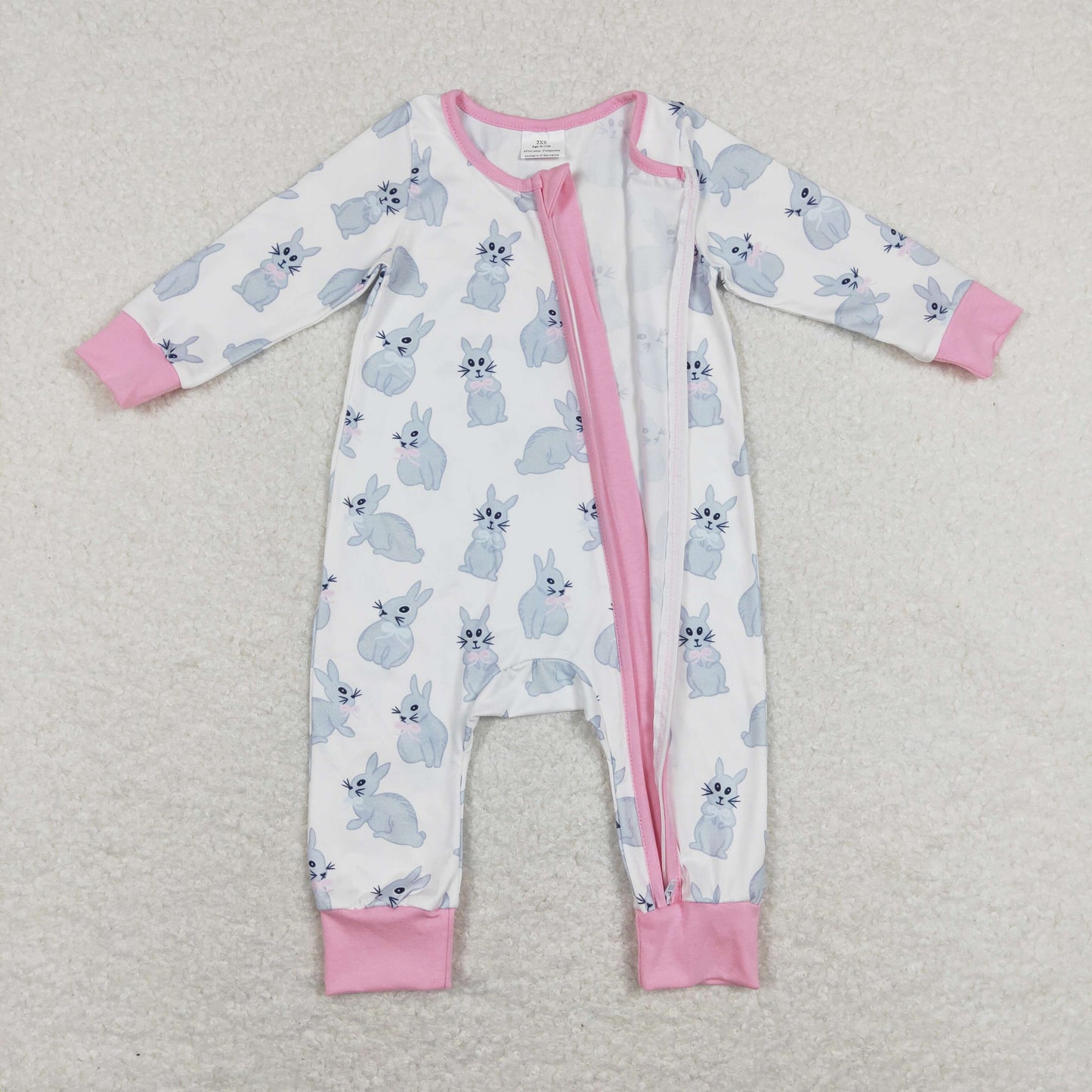 baby girl pink easter rabbit sleeper zipper PJs