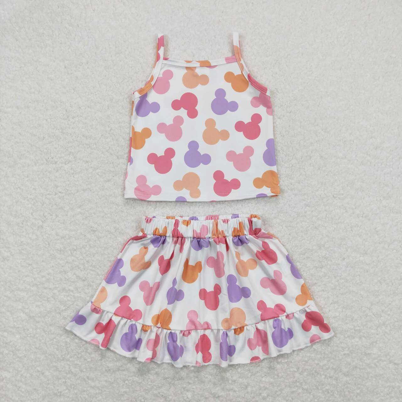 colorful cartoon suspender skirt outfit