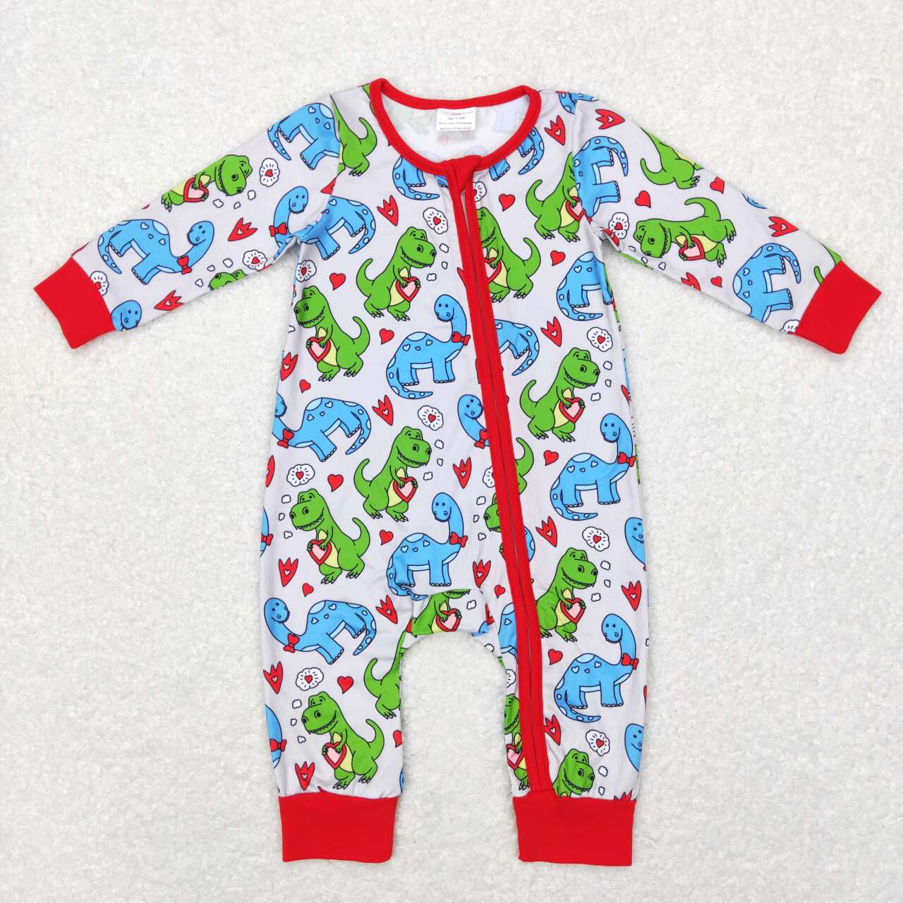 infany boy valentine dinosaur zip sleeper