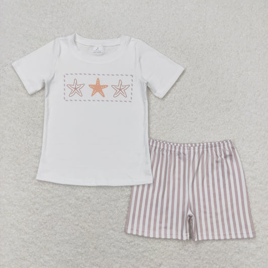 white khaki starfish shorts set boy summer outfit