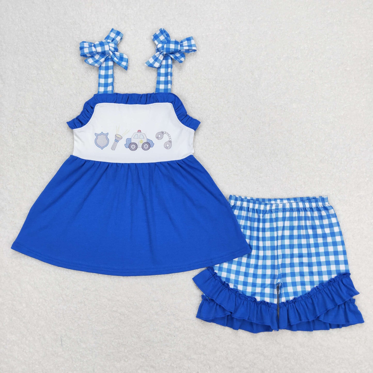 baby girl strap police shorts set blue