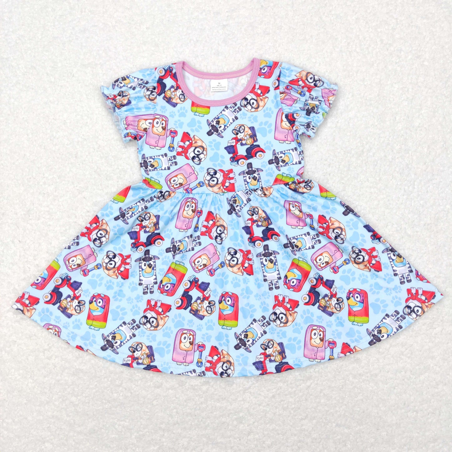 baby girl's short sleeve cartoon dog twirl dress