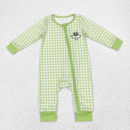 grinchey green gingham bamboo sleeper