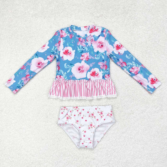 floral two piece rash guard swimsuit girl swimwear