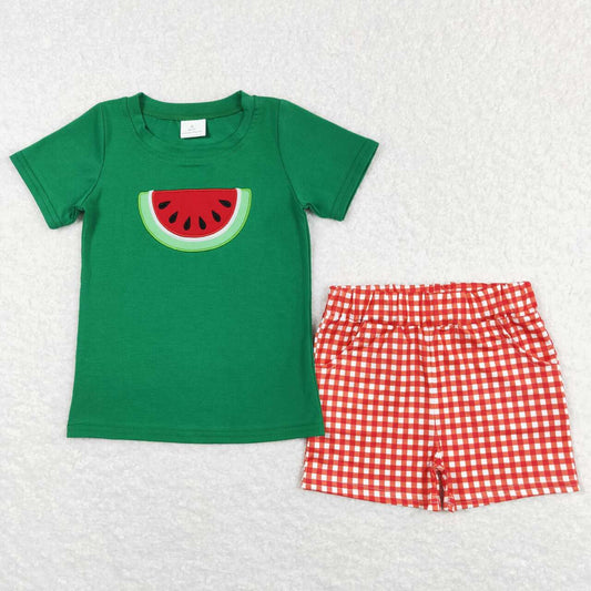 little boy watermelon embroidery shorts set