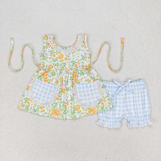 flower tank shorts set girl summer clothing