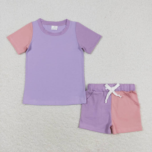 pink purple solid color shorts set girl