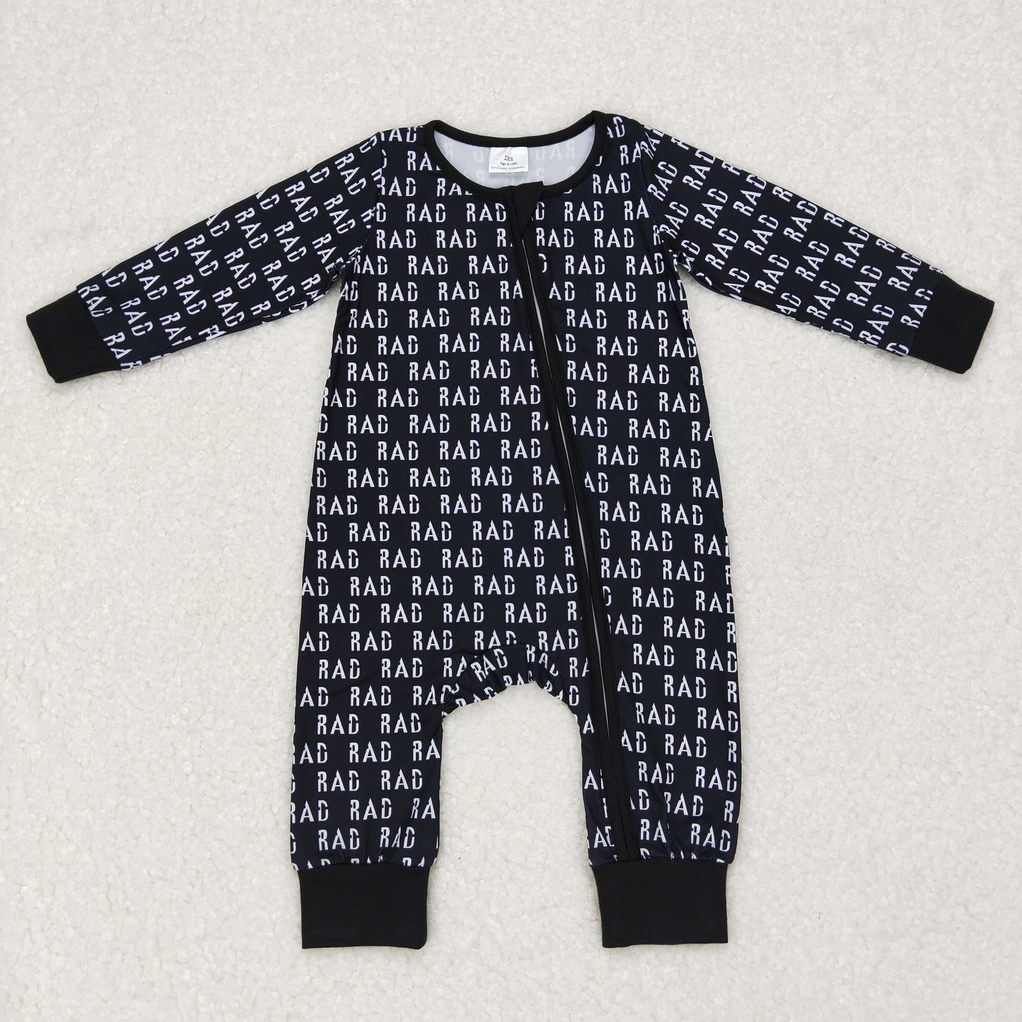 black rad letters baby boy zip sleeper