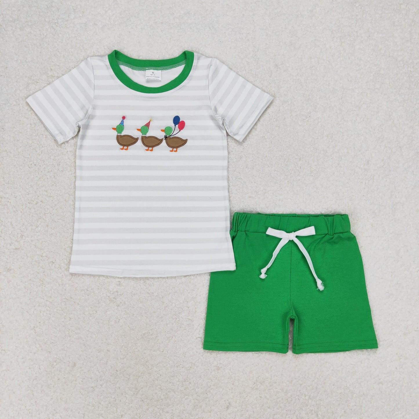 embroidery duck birthday shorts outfit boy