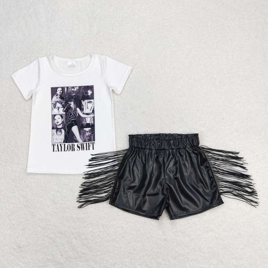 taylor swift fringe leather shorts set girl outfits
