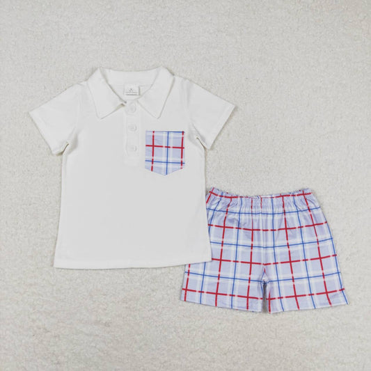 white polo t-shirt plaid shorts set boys clothing