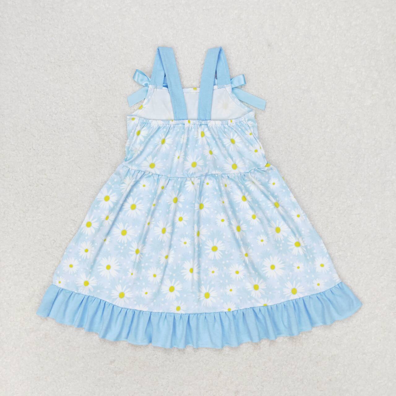 blue strap sunflower dress kids dresses