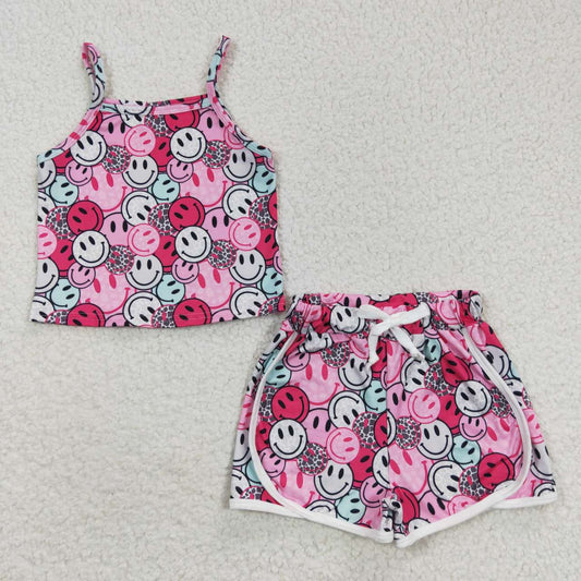 kids strap hippie smiley outfit girl's shorts set