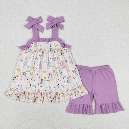 purple strap princess shorts set