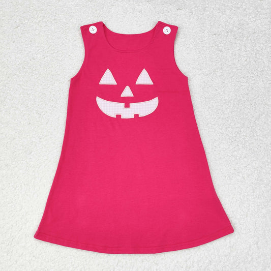 pumpkin face embroidery hot pink tank dress