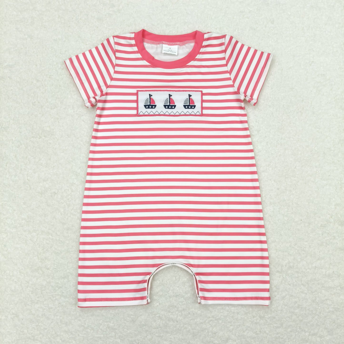 red stripe sailboat embroidery baby rompers