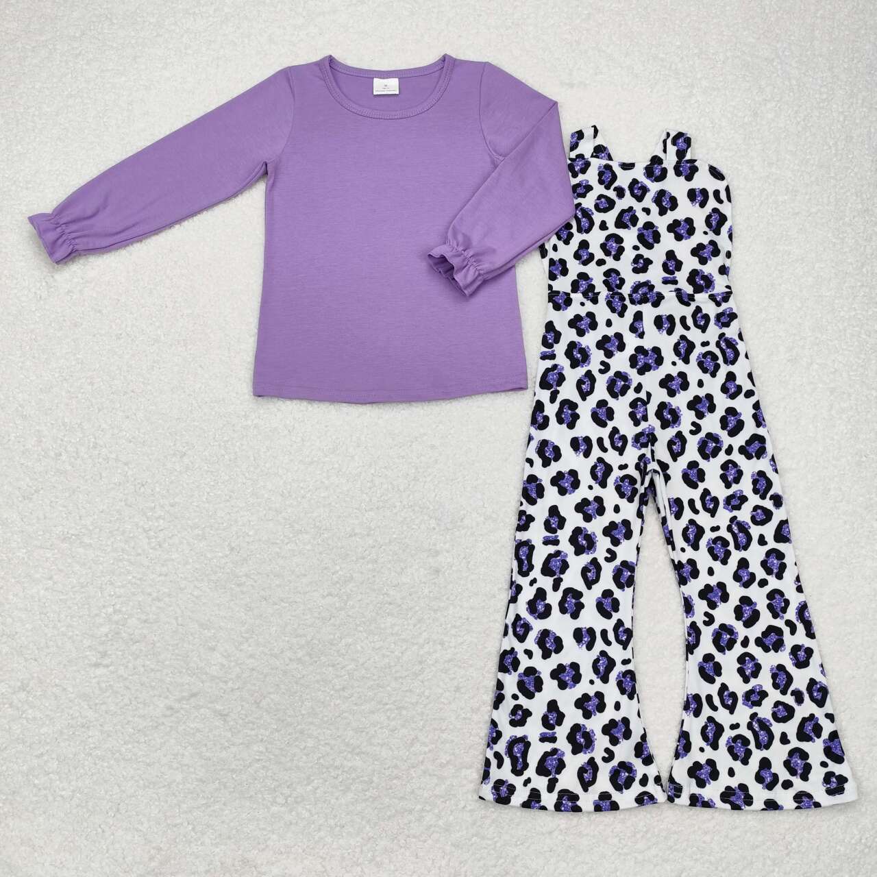 2pcs cotton purple leopard overall pants outfit