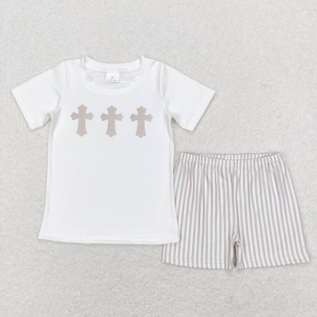 boy easter outfit jesus cross print shorts set