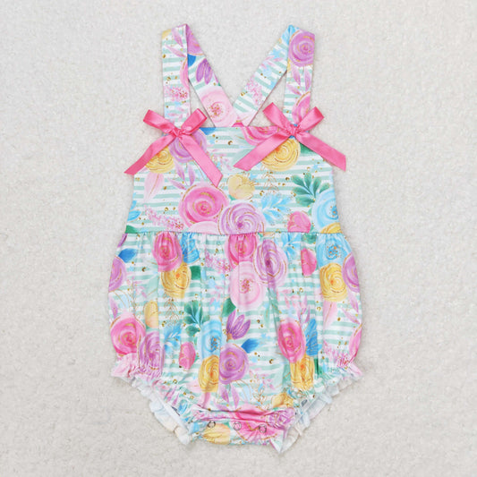 stripes with flower cross back bubble baby clothes