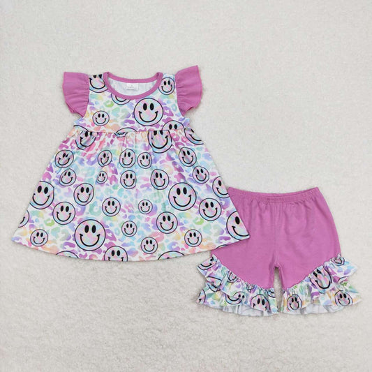 leopard smiley shorts set girl’s outfit