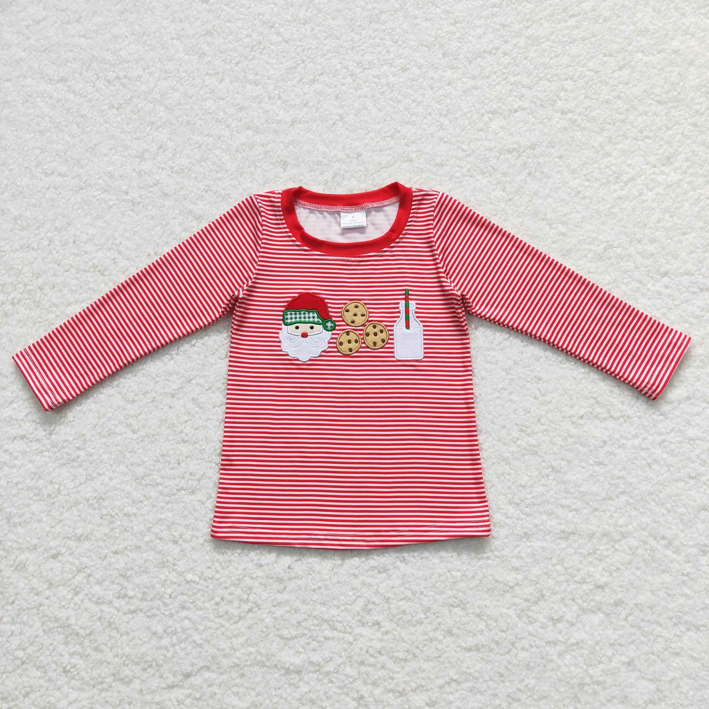 little boy red stripe christmas embroidery pullover