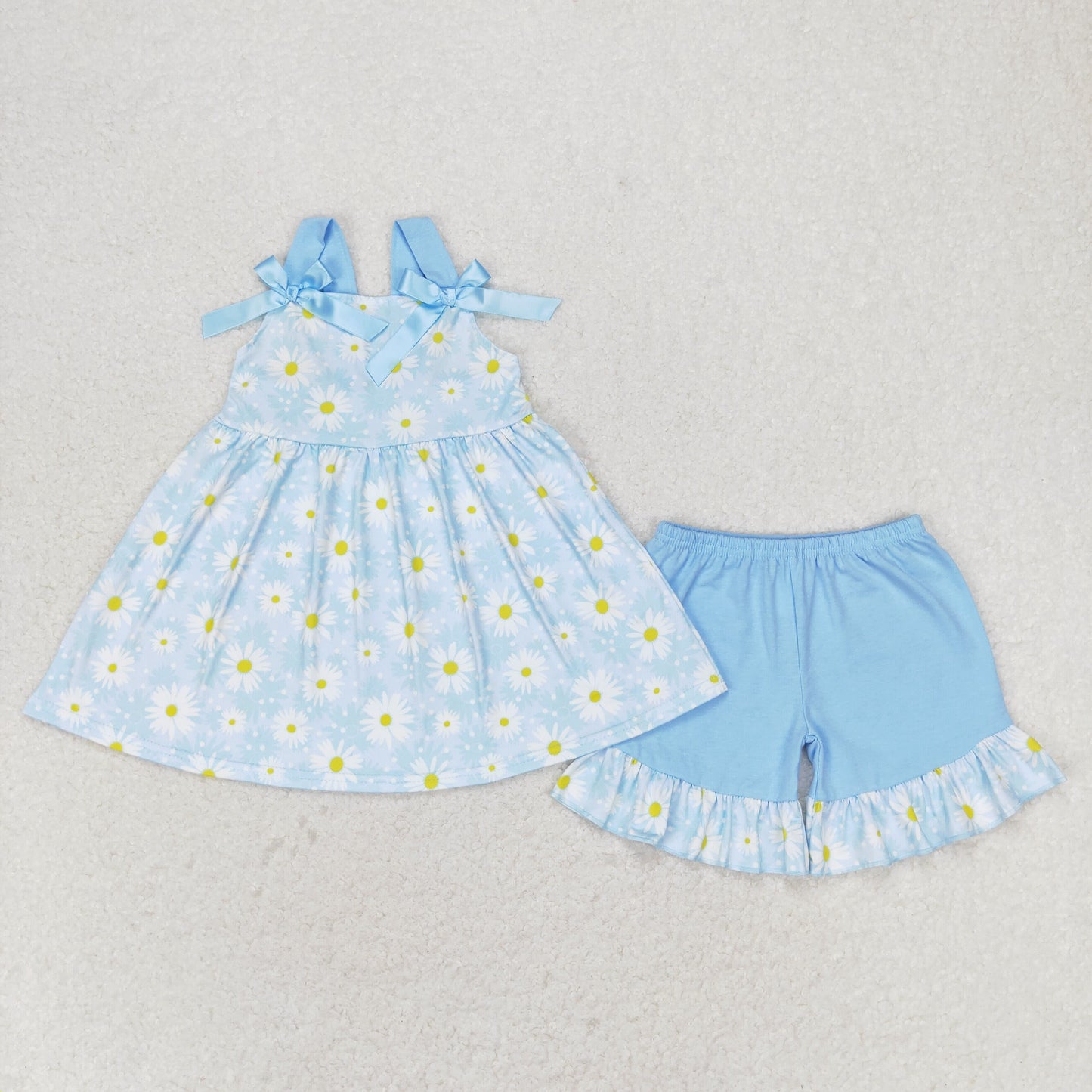 girl sunflower strap shorts set blue