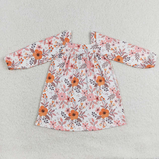 autumn flower long sleeve shirt dress