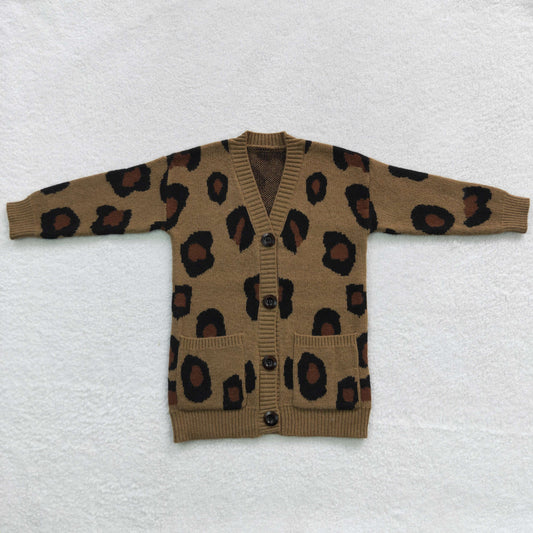 Winter Brown Leopard Sweater Girls Cardigan