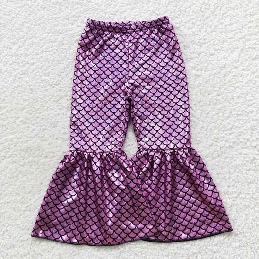 Purple fish scal shinny baby girls bell bottom pants