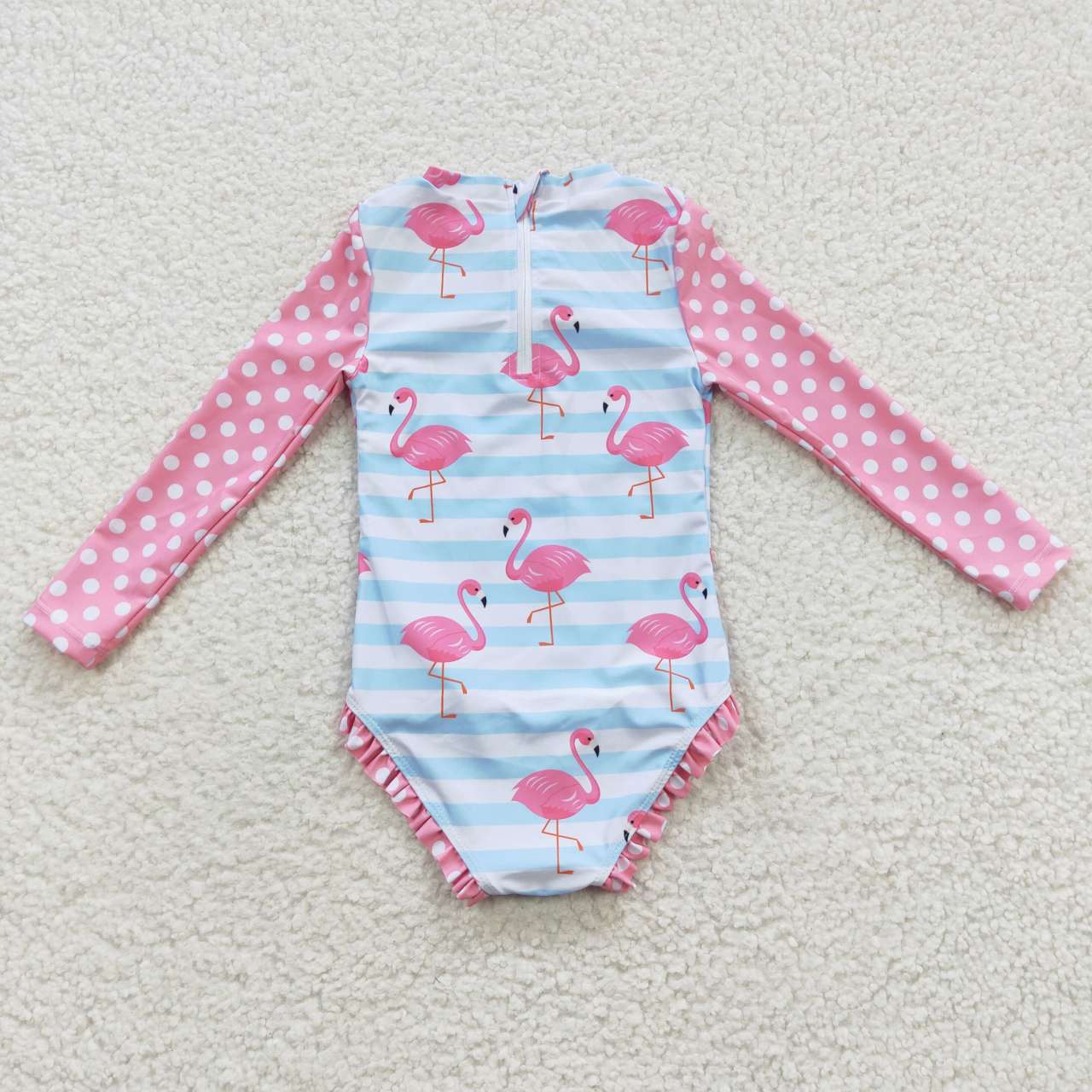 kids little girl pink flamingo rash guard swimsuit