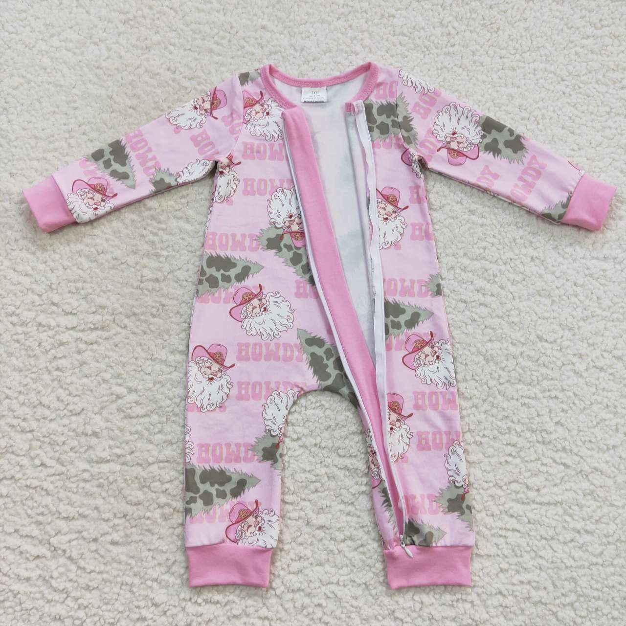 howdy santa zip sleeper, baby girl christmas PJs