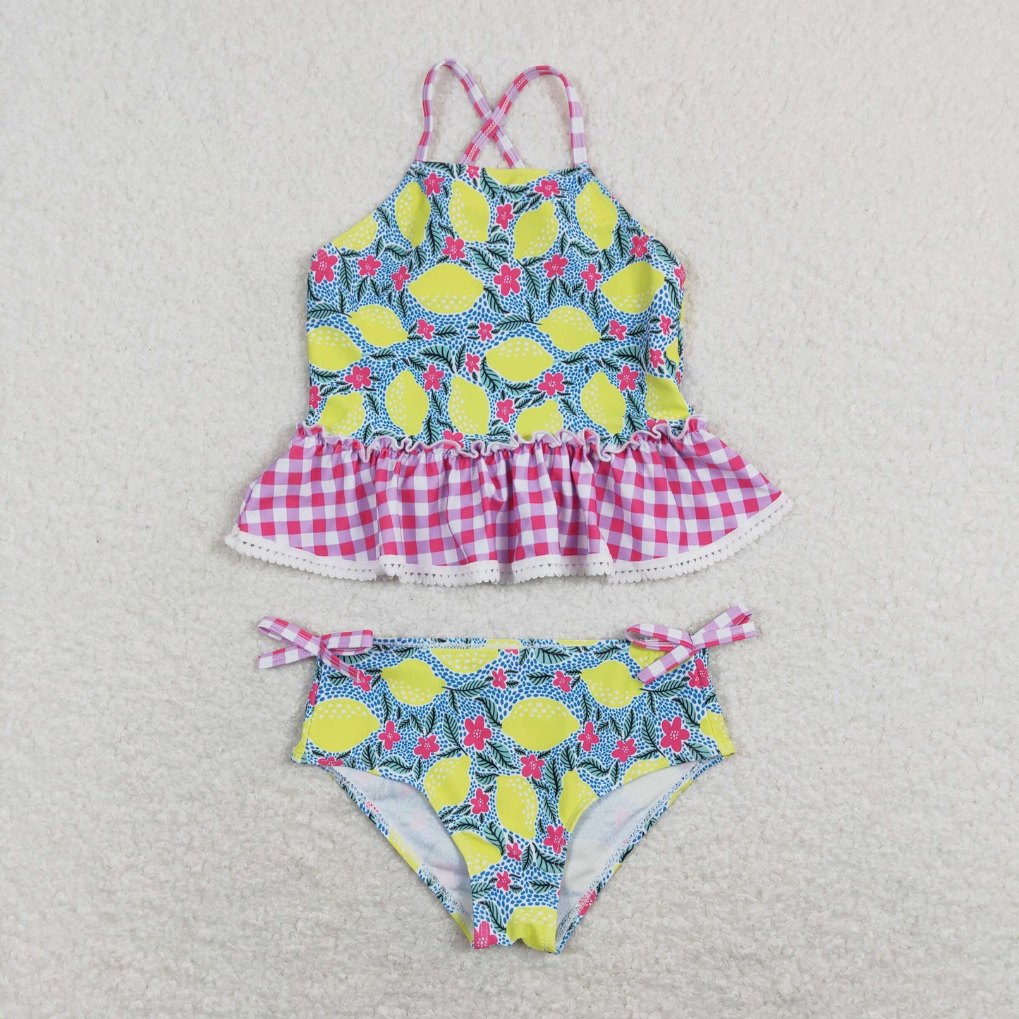 kids girl 2pc strap lemon swimsuit