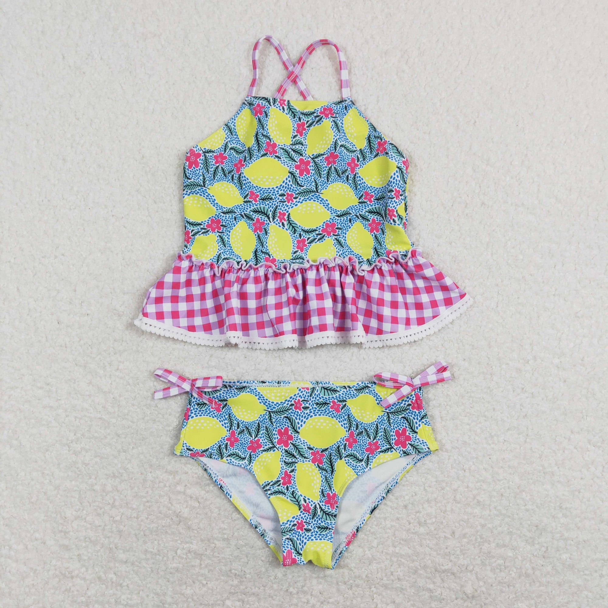 kids girl 2pc strap lemon swimsuit