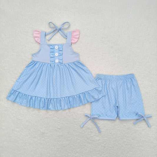princess blue polk dots girls summer outfit