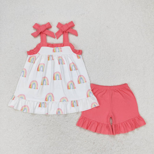 coral strap rainbow shorts set girl