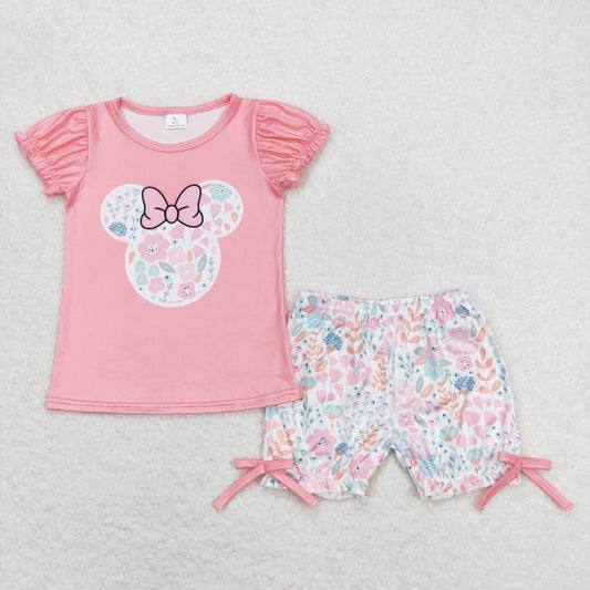 pink cartoon shorts set