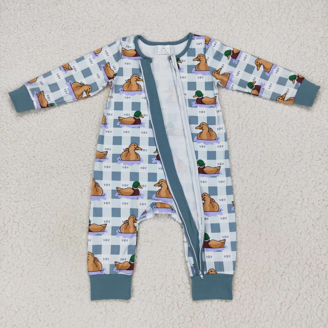 duck print baby boy zip sleeper