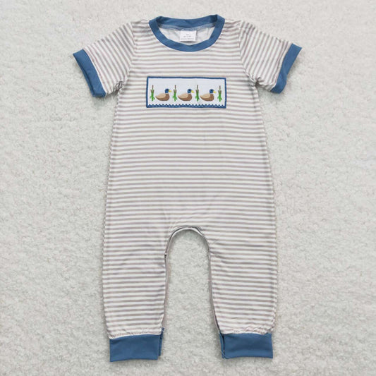 baby boy duck embroidery striped romper