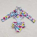 1pcs rainbow leopard kids girls swimsuit