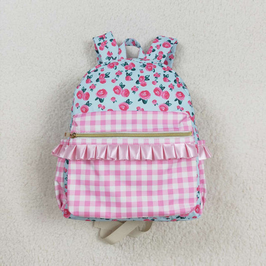 pink floral plaid ruffle bag kids backpack