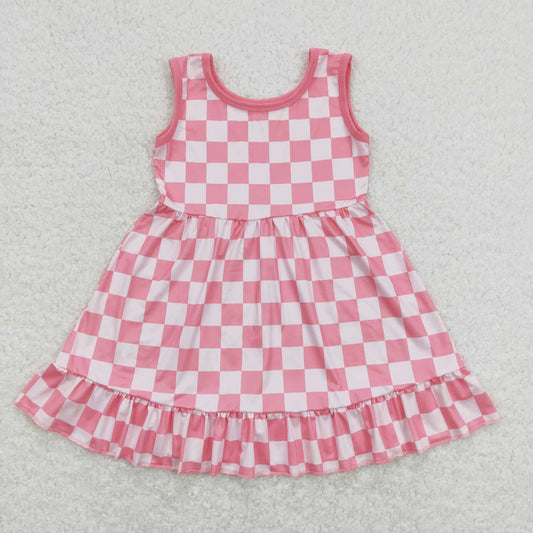 girl pink checkered tank dress