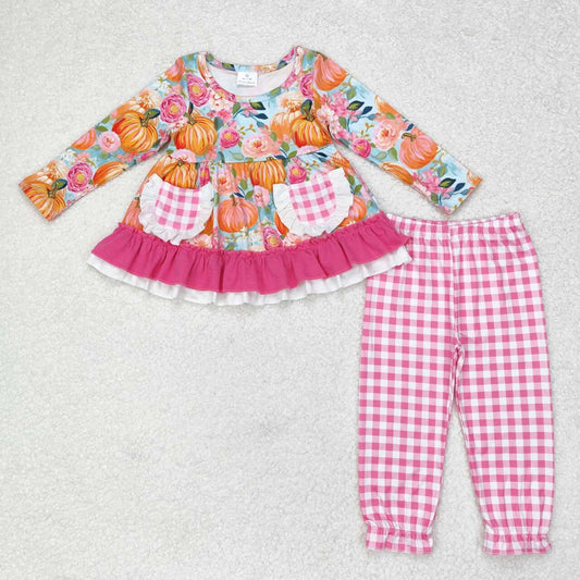 little girl fall watercolor pumpkin outfit pants set