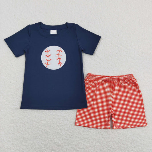 baseball embroidery boy shorts set