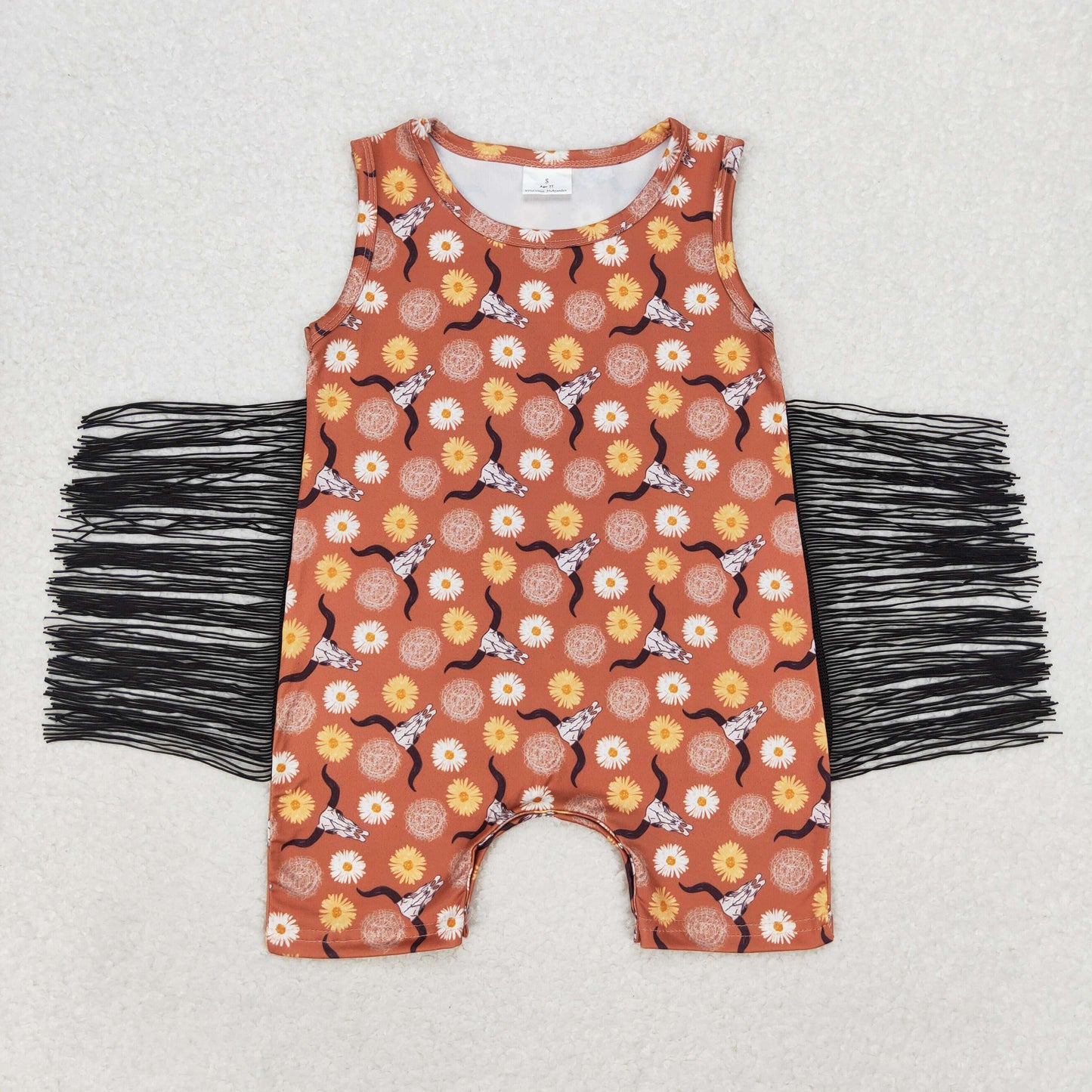 skull&flower fringe romper brown baby clothes