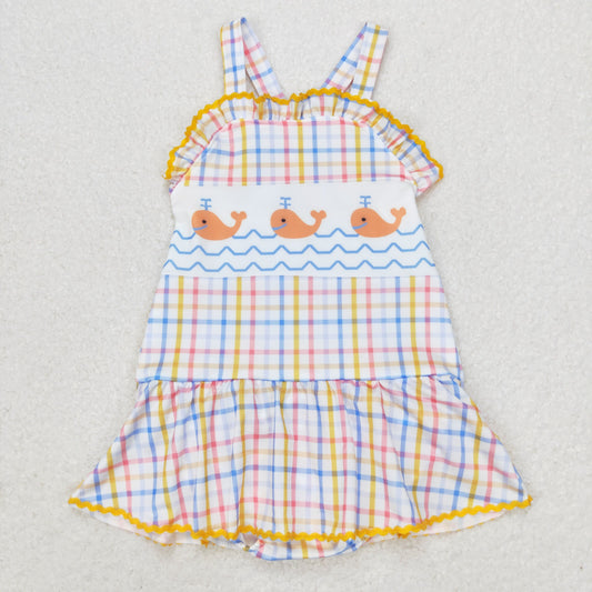 colorful plaid whale print baby girl one piece swismuit